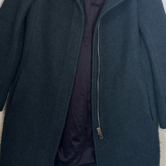 Club Monaco Wool Boucle Zipper Pea Coat Pockets Jacket Green Gold Minimalist M - Picture 9 of 16